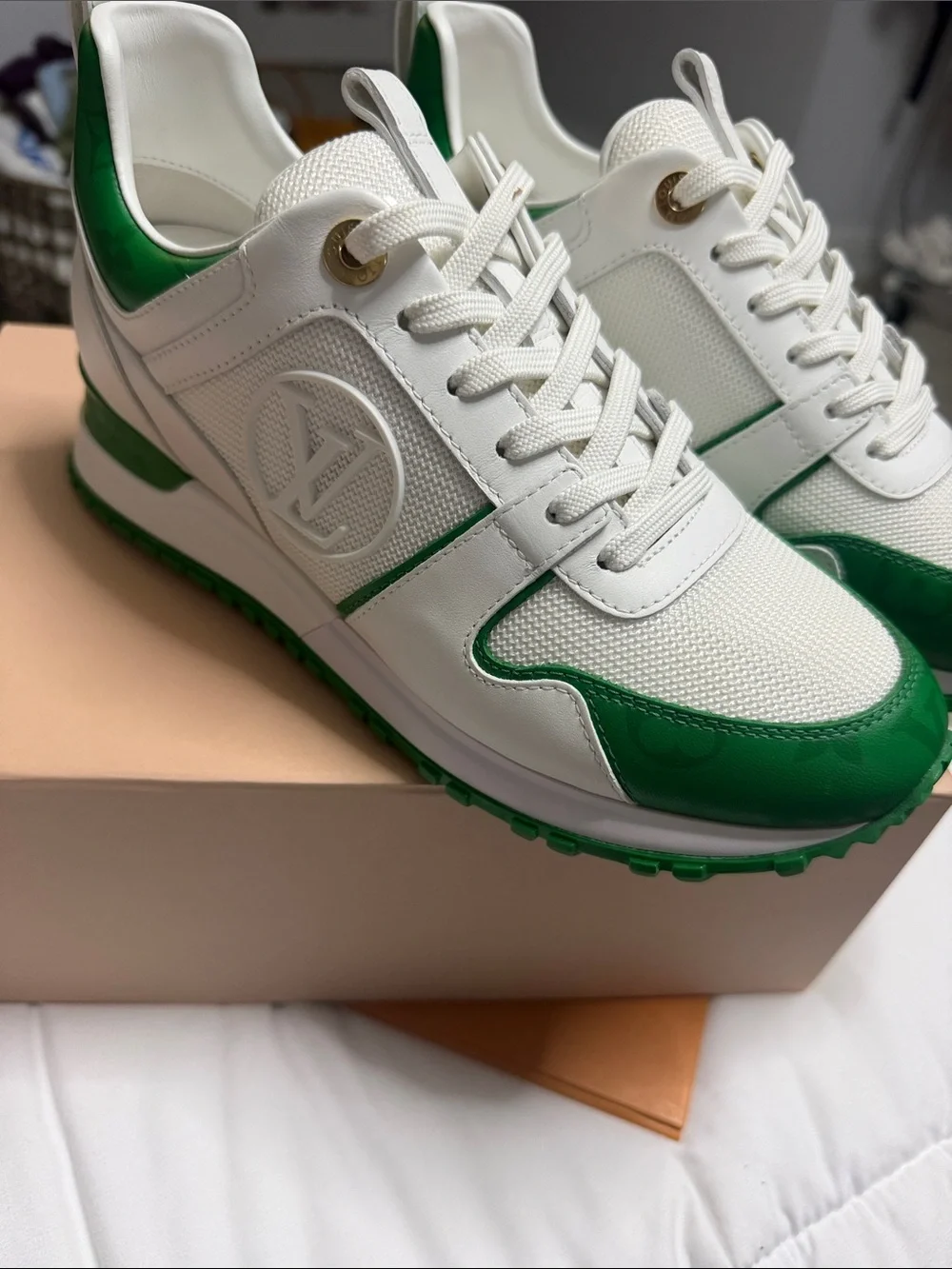 Louis Vuitton White & Green Low-Top Sneaker